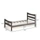 Twin size platform bed frame in dark brown with sturdy pine wood construction and slat support for added durability.