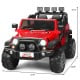 Red 12V 2-seater ride-on car with remote control, LED lights, and storage, perfect for kids' outdoor fun.