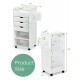 Wooden utility rolling craft storage cart in white with 3 drawers, 3 shelves, and 4 rolling casters for versatile use.