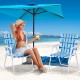 Folding beach chair set in blue webbing, featuring a sturdy frame, perfect for family outings and outdoor relaxation.