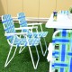 Folding beach chairs with blue webbing and steel frame, perfect for camping or lawn gatherings, set of 6.