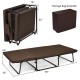 Folding guest sleeper bed in brown with 6 position adjustment, removable cover, and storage bag for versatile use.