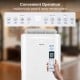 Close-up of the 15000 BTU portable air conditioner's LED display and remote control, showcasing smart WiFi features and.