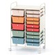 Rolling storage cart featuring a robust metal frame, 15 colorful drawers, and a convenient pegboard for efficient.