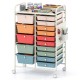 15-drawer rolling storage cart in macaron colors with metal tabletop and pegboard, perfect for organizing various items.