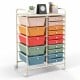 15-drawer utility rolling organizer cart with multicolor plastic drawers and metal frame, ideal for home or office.