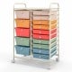 15-drawer utility rolling organizer cart in deep multicolor with metal frame and wheels, ideal for home or office.