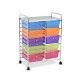 15-drawer rolling storage cart with transparent multicolor plastic drawers and metal frame, ideal for home or office.