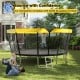 15 FT outdoor trampoline with yellow safety net and non-slip ladder, ASTM compliant for safe recreational fun.