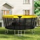 15 FT outdoor trampoline with yellow safety enclosure, non-slip ladder, and sturdy frame for safe recreational use.