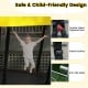 15 FT outdoor trampoline featuring a double-sided zippered door, safety buckles, and anti-slip steps for child safety.