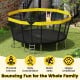 15 FT outdoor trampoline with yellow accents, featuring a strong enclosure net and non-slip ladder for safe family fun.