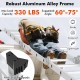 15 feet folding aluminum ladder with anti-slip rungs, supporting 330 lbs, shown in use with a sturdy locking hinge.