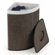 Bamboo laundry hamper with removable liner, black, featuring a top handle and foldable design for easy storage.