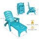 Turquoise 5-position adjustable folding lounger chaise chair with wheels, perfect for outdoor relaxation by the.