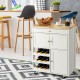 Kitchen cart with rubber wood top, featuring 3-tier wine racks and 2 cabinets, ideal for organized kitchen storage.
