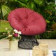 Dark red ergonomic rattan Papasan chair with soft cushion, 360-degree swivel for indoor and outdoor relaxation.