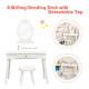 White vanity makeup table and chair set with detachable mirror, featuring a drawer and soft cushion for comfort.