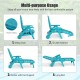 Turquoise folding lounger chaise chair shown in reclining position, perfect for backyard lounging and outdoor comfort.