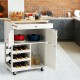 Kitchen cart with rubber wood top, featuring 3-tier wine racks, 2 cabinets, and a drawer for versatile storage.