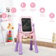Height adjustable kids art easel in pink with double-sided magnetic board and chalkboard, perfect for creative play.