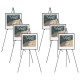 Set of six black metal easel stands with adjustable height for secure presentations at events and exhibits.