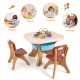 Kids activity table and chair set in brown and beige, perfect for learning, eating, and creative play with storage.