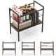 Industrial entryway table in rustic brown with removable panel and mesh shelf, ideal for versatile home organization.