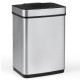 Stainless steel 16-gallon trash can with infrared motion sensor and dual compartments for efficient waste sorting.