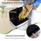 16-gallon silver trash can with touchless infrared sensor, dual compartments, and manual control for easy waste sorting.