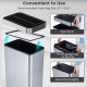 16-gallon silver trash can with wing lids, featuring a touchless sensor and anti-fingerprint layer for kitchen use.