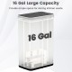 16-gallon silver trash can with wing lids, designed for kitchens and bathrooms, featuring touchless infrared sensor.