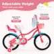 16-inch girls bike with adjustable saddle and handlebar, doll seat, training wheels, perfect for kids aged 4-7.