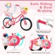 16-inch girls bike with doll seat, training wheels, and adjustable handlebars for safe riding and fun adventures.