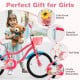 16-inch girls bike with doll seat, front basket, and colorful streamers, perfect for kids aged 4-7 years.