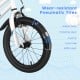 Close-up of the 16-inch kids bike's wear-resistant pneumatic tire with rubber outer and protective layer for safety.
