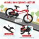 16-inch kids bike with carbon steel frame, LED lights, hand brake, and coaster brake for safe riding.