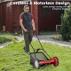 16-inch push lawn mower in red with 5 steel blades and grass catcher bag, ideal for efficient grass cutting.