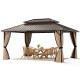 16 x 12 FT hardtop gazebo with waterproof roof and zippered curtains, perfect for outdoor patio gatherings.