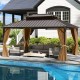 16x12 feet hardtop gazebo with aluminum frame, curtains, and netting for outdoor relaxation by the pool.