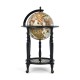 Nautical chart wine cabinet with wheels, featuring a unique earth shape design and solid wood legs for stability.