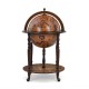 Globe wine cabinet with vintage map design, sturdy MDF and wood legs, features wheels for easy movement and ample.