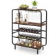 Rustic brown wine rack with adjustable footpads, showcasing 5 tiers for 16 bottles and glass holders, perfect for home.