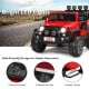 Red 12V 2-seater ride-on car with remote control, LED lights, and storage for kids' toys, designed for safe outdoor fun.