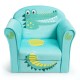Kids crocodile armrest upholstered couch in light blue, featuring a cute design and ergonomic support for safe seating.