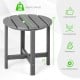 Round 18-inch gray Adirondack side table with slatted top, waterproof design, and 110 lbs weight capacity for outdoor.