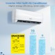 Mini split air conditioner with heat pump, 19 SEER2, remote control, 4 in 1 design for all-season comfort.
