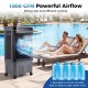 1800 CFM evaporative air cooler in black with 4 reusable ice packs, designed for efficient cooling by the poolside.