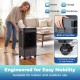 Evaporative air cooler with 1800 CFM airflow, 4-gallon tank, and wheels for easy mobility in home or garage.