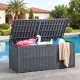 Gray 180 Gal outdoor deck box with lid, ideal for pool supplies and garden tools, featuring a lockable design and.